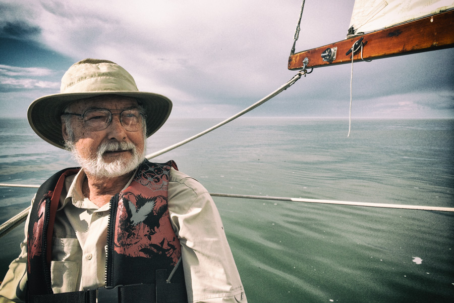 Dad sailing the Adria on Lake Ontario.